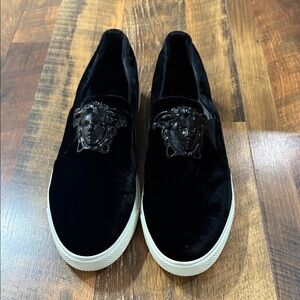 Versace Black Velvet Palazzo Medusa Slip-On Sneakers Size 45/US 12